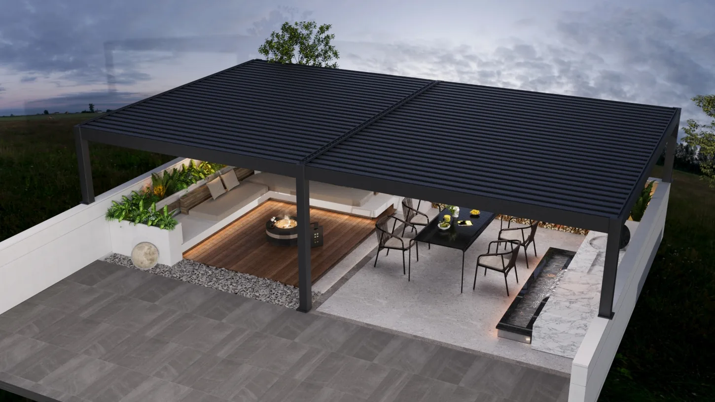 Multi-module motorized pergola requiring a clear project drawing