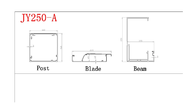 JY250-A post, blade and beam profile drawing