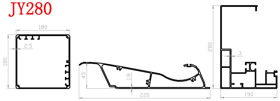 JY280 post, blade and beam profile drawing