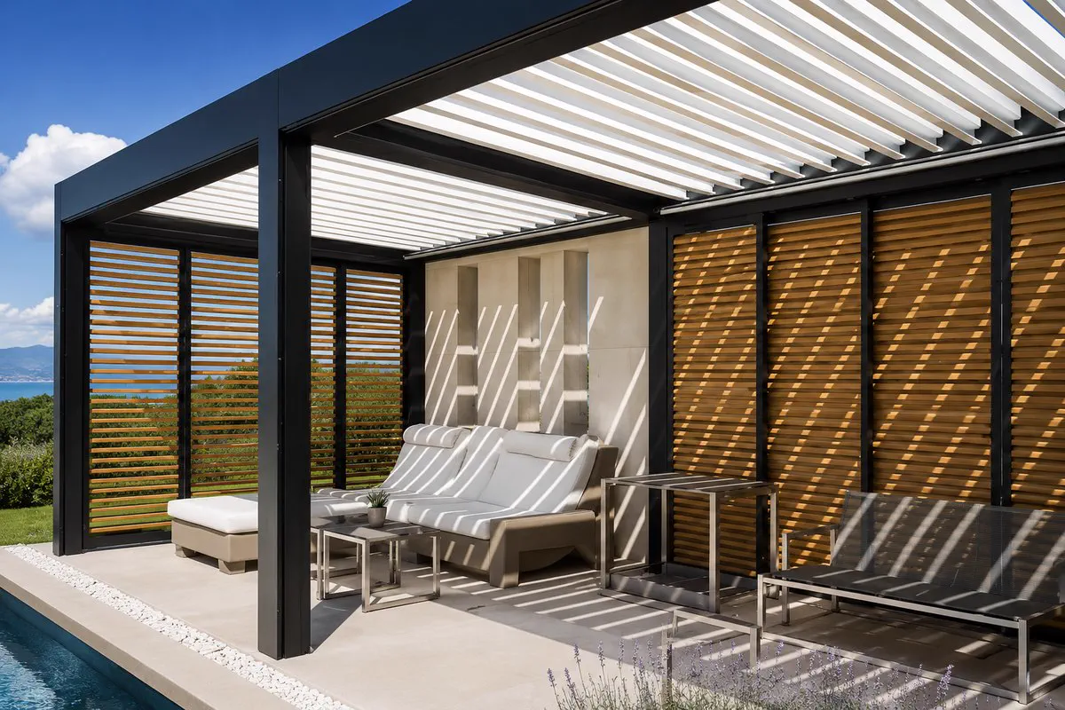 Custom motorized aluminum pergola for outdoor patio and project use