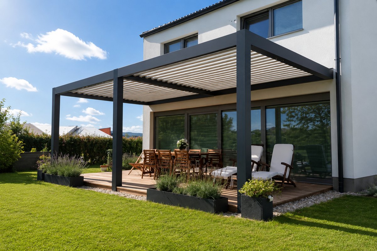 JY180 motorized bioclimatic pergola for villas and hospitality