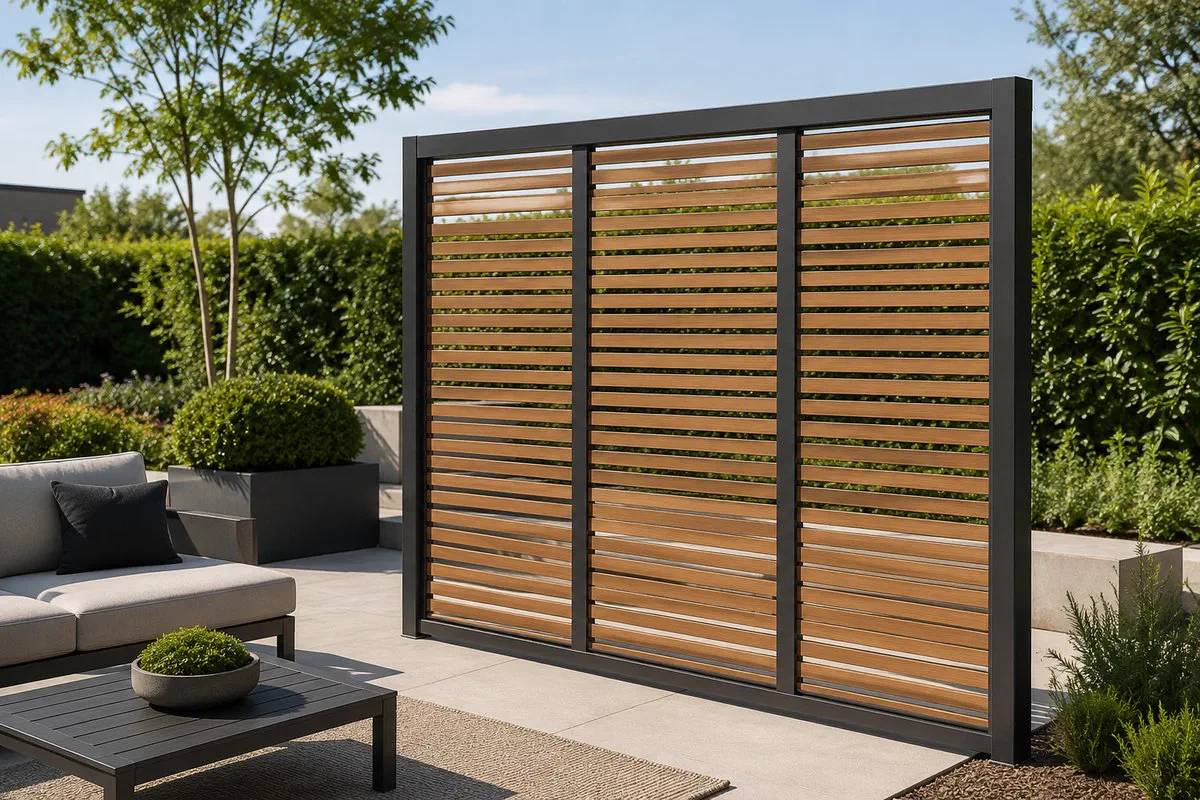 Motorized pergola with optional side screens for privacy and weather control